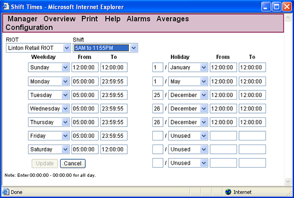 webREACT shift configuration screenshot